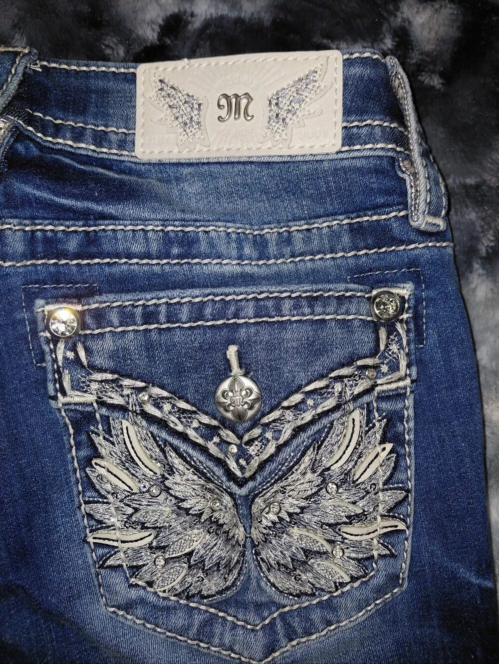Miss Me Wing Pocket Bootcut Jeans 25 NWT Rhinestone Embroidered Y2K Western